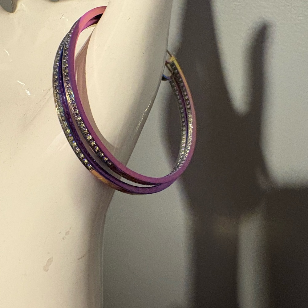 Henri Bendel Pave Rainbow Hoop earrings